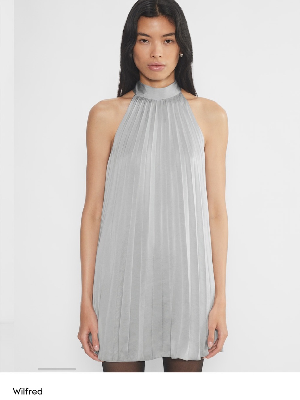 Aritzia Silver Pleated Backless Halter Mini Dress